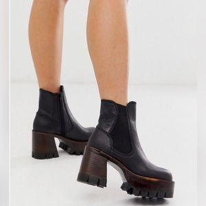 Jeffrey Campbell x Free People Black Preston Platform Ankle Boots Size 7 leather